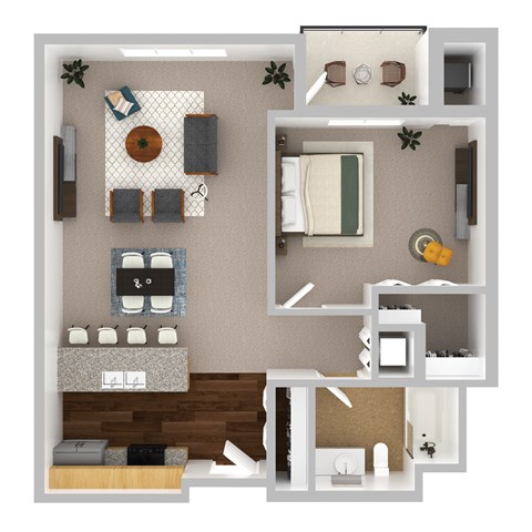 Floor plan for 1 bed, 1 bath, 804 sqft